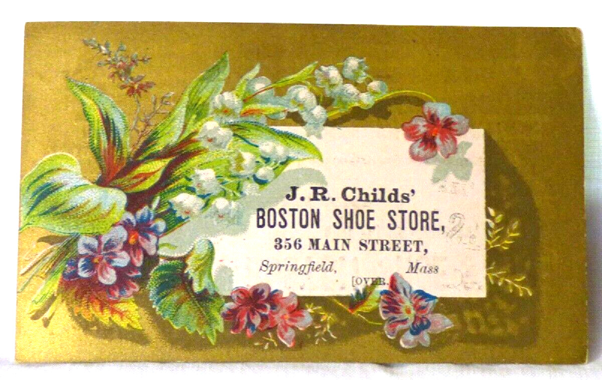 1880s Trade Card J R Childs Boston Shoe Store 356 Main St Springfield MA
