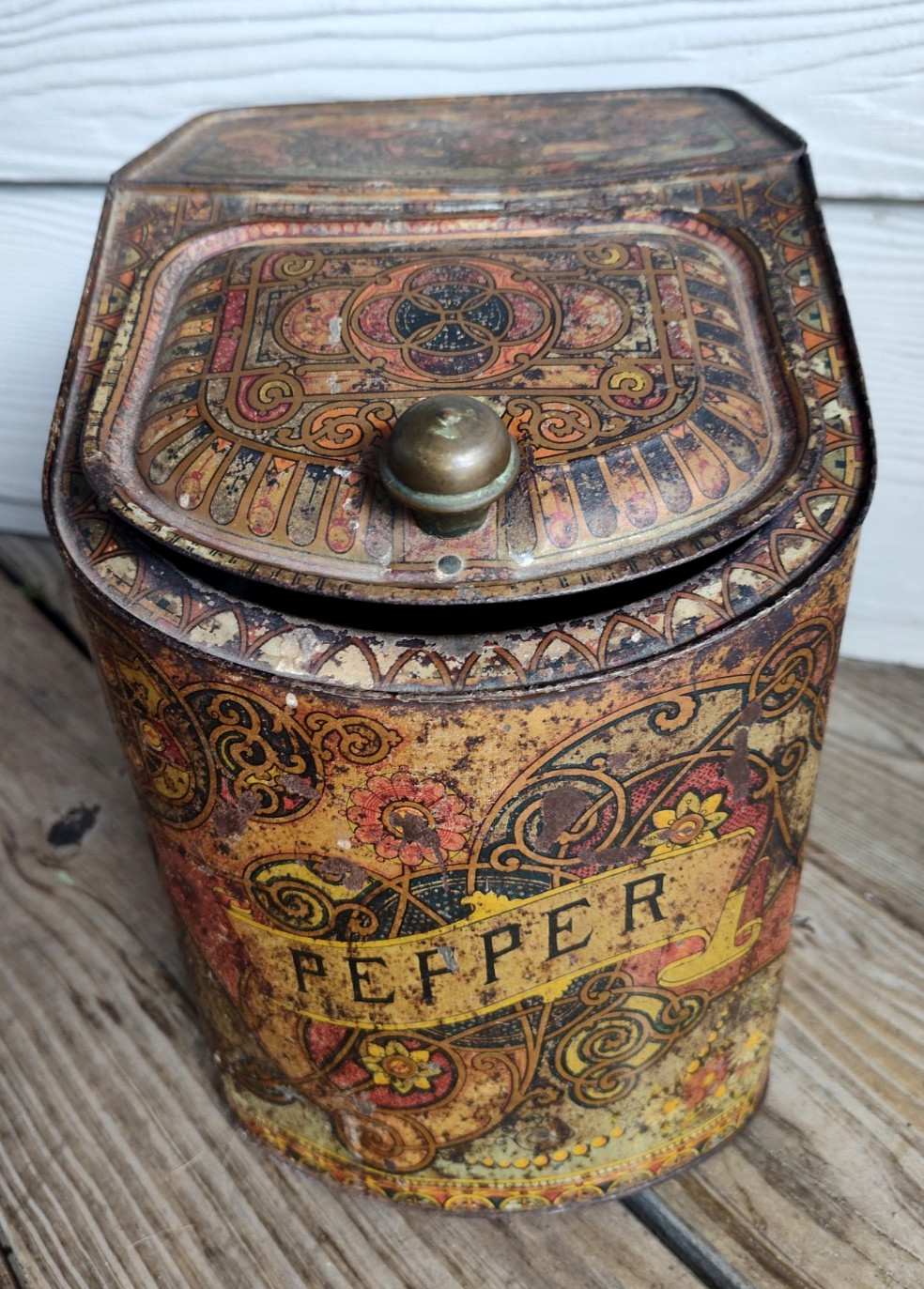 Beautiful Antique 19th C. Tin Country Store Countertop Pepper Spice Tin