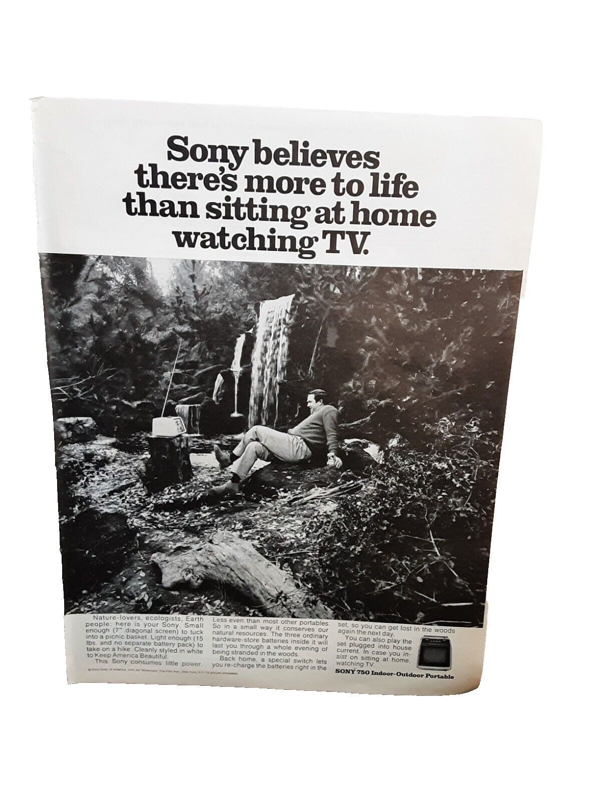 1972 Sony 750 Indoor Outdoor Portable Television TV Original Print Ad Vintage