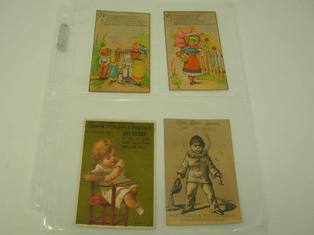 4 Victorian Philadelphia Trade Cards Scull’s Coffee Bee Hive Curwen Stoddart