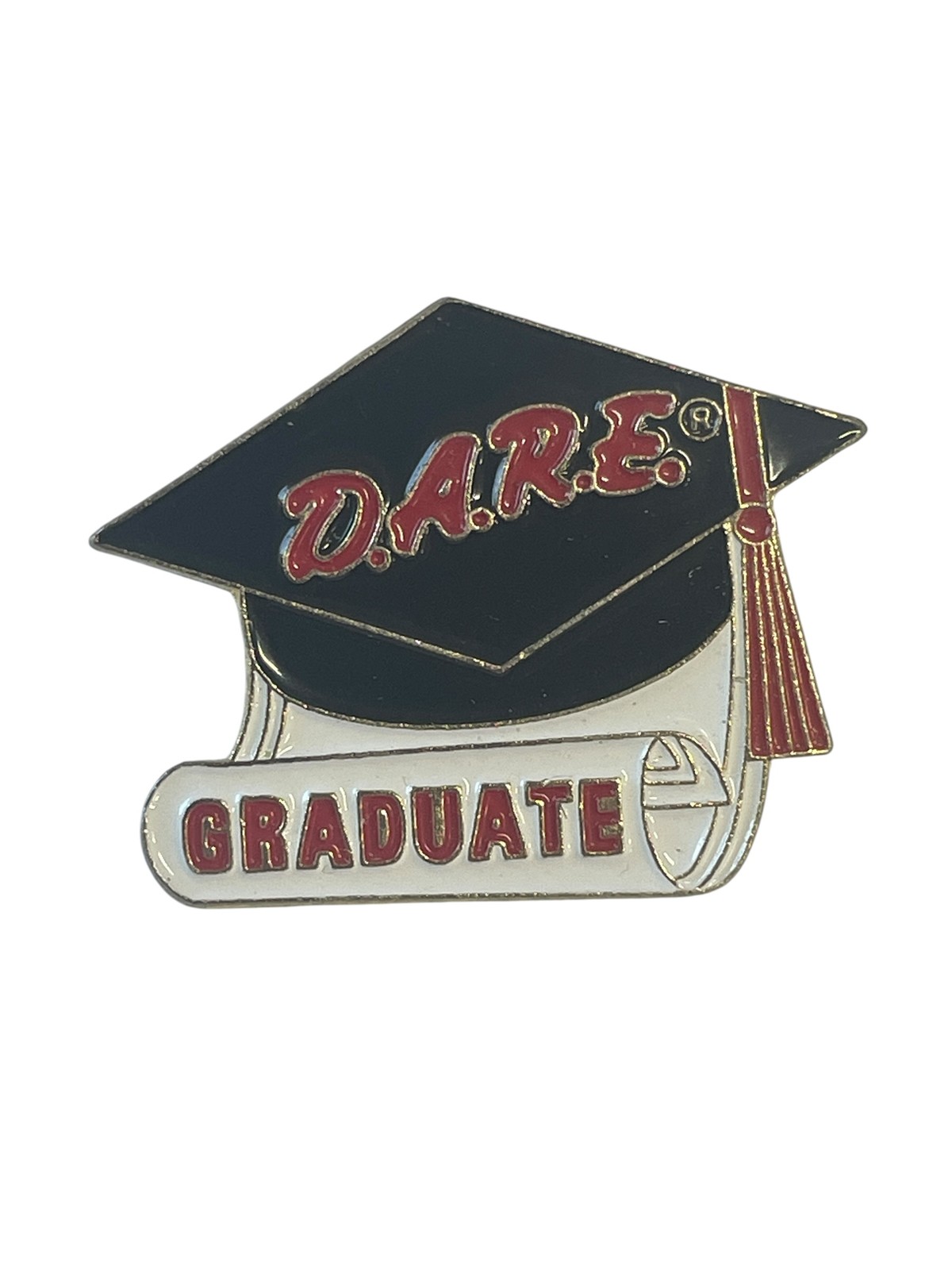 Vintage D.A.R.E. Graduate Lapel Pin Enamel Black Red White Cap Scroll Drug