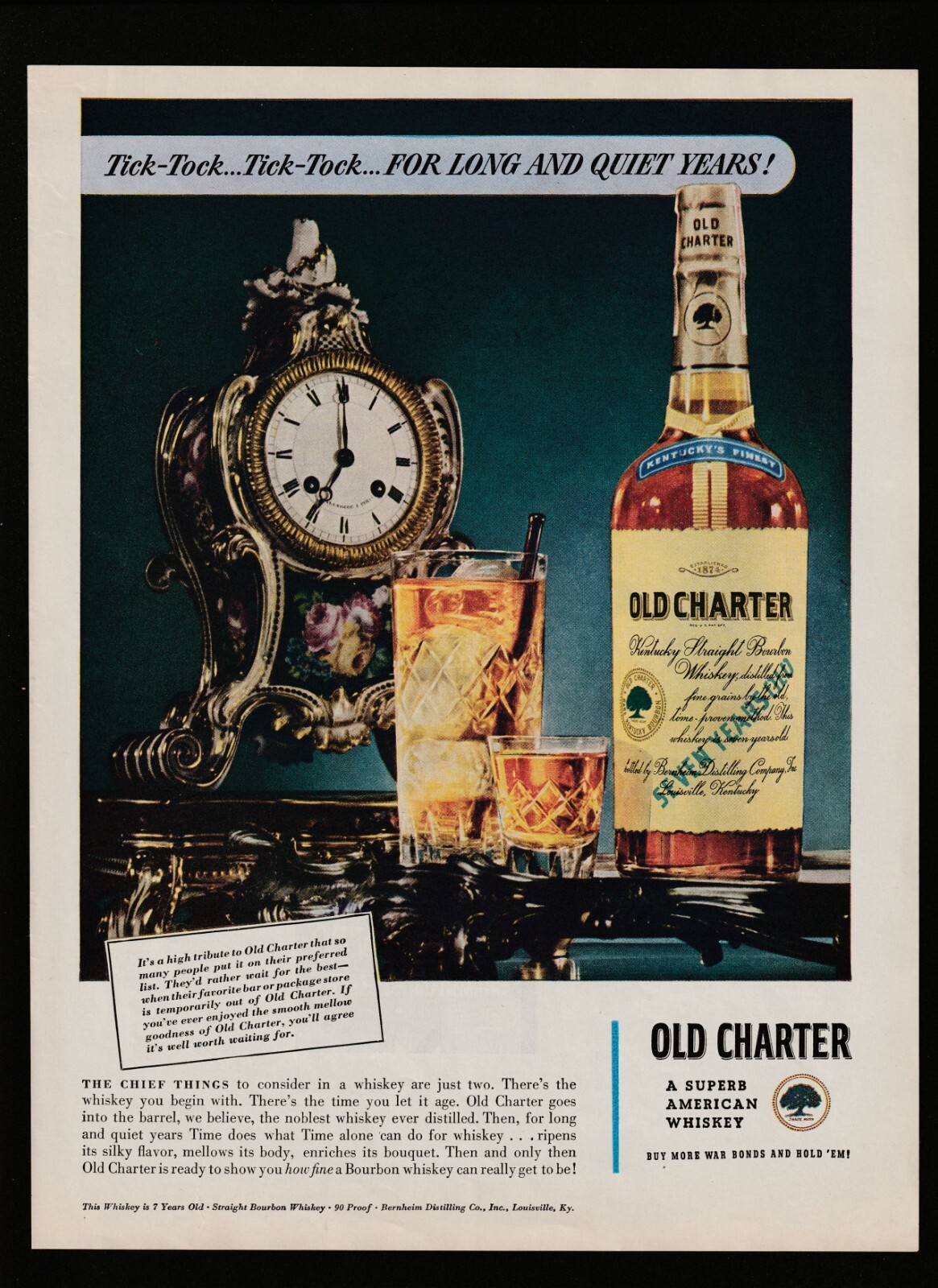 1944 Monsanto Chemicals Plastics Old Charter Whiskey Time Magazine Print Ad Full