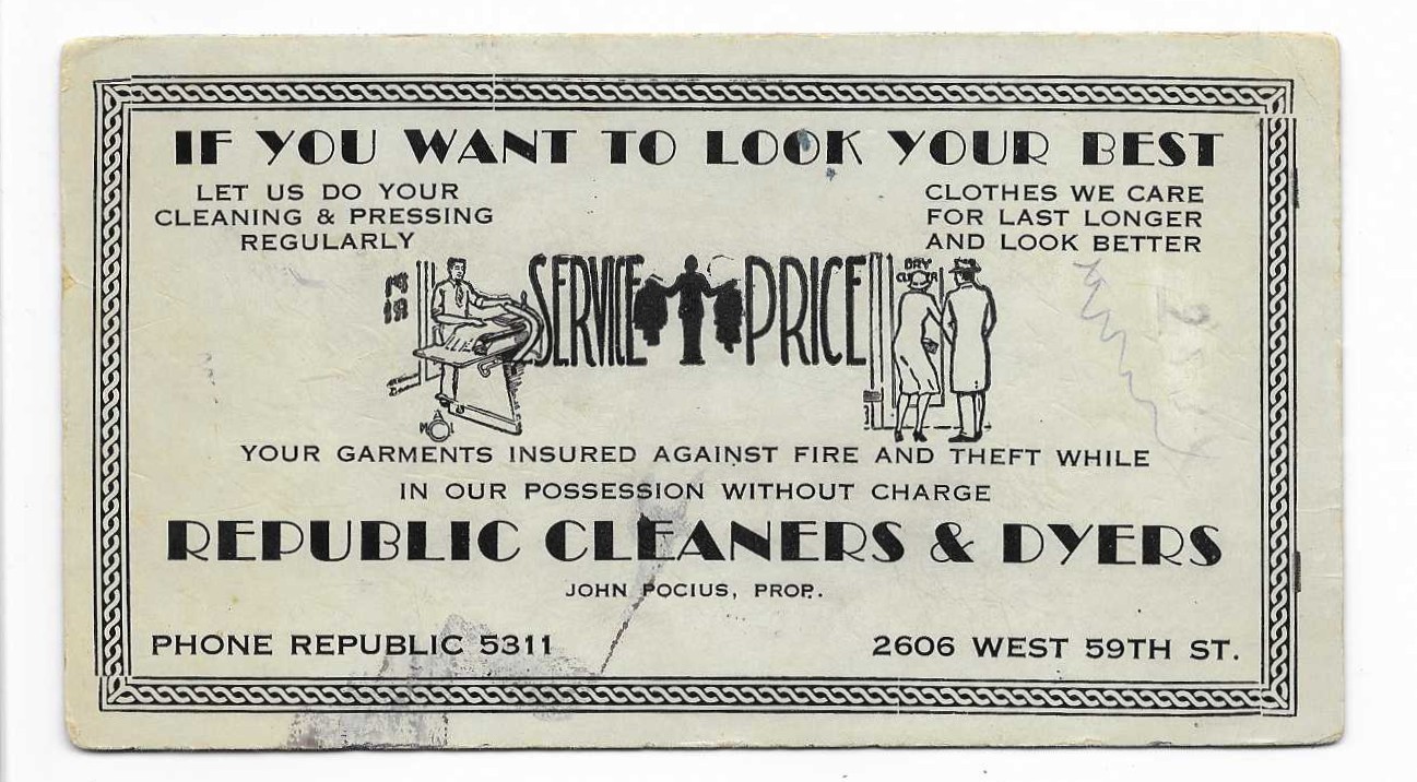 c1930s Republic Cleaners blotter 2606 West 59th St – John Pocius, a Lithuanian