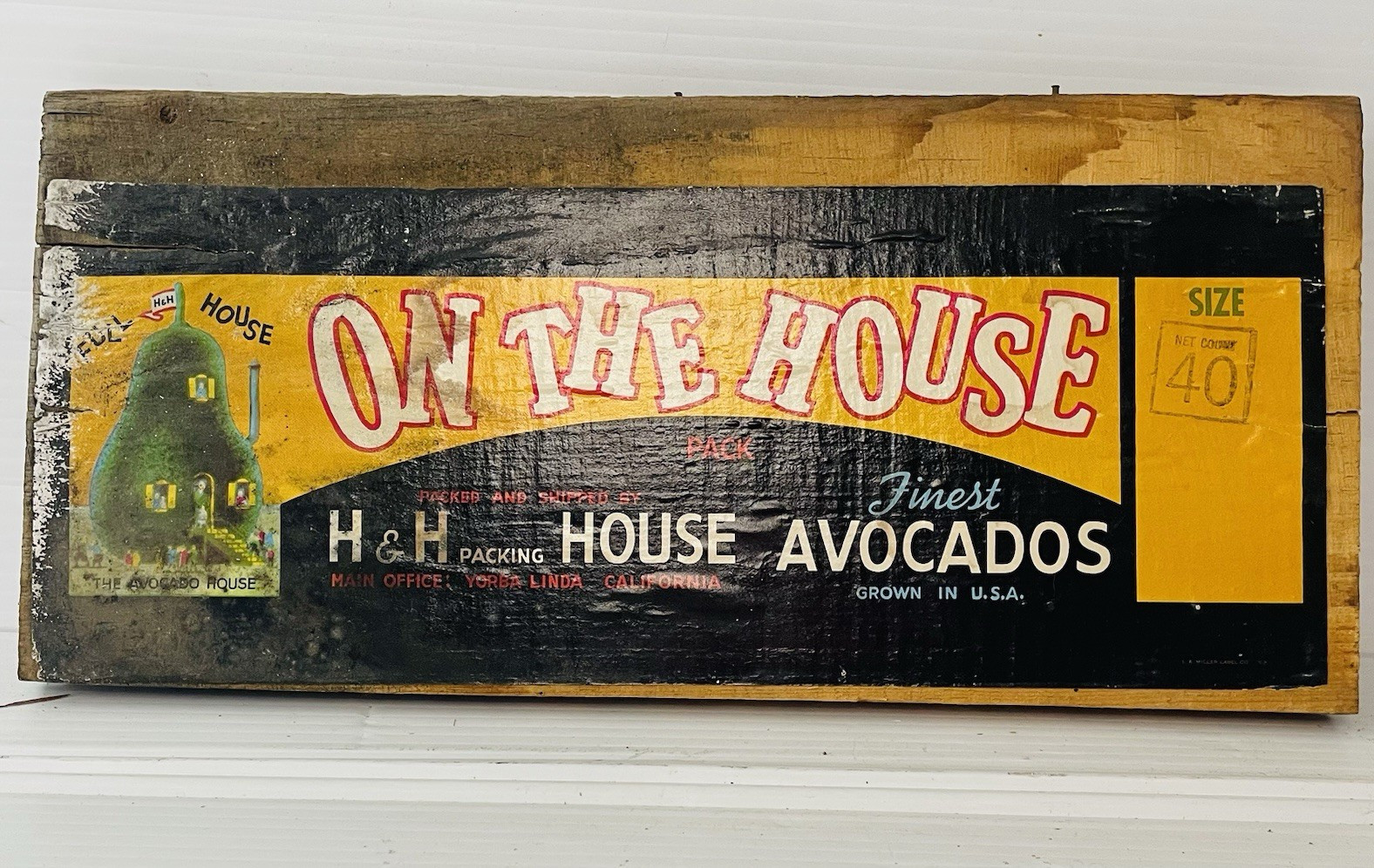 Vintage H&H Packing House “On The House” Avocados Crate End Yorba Linda CA