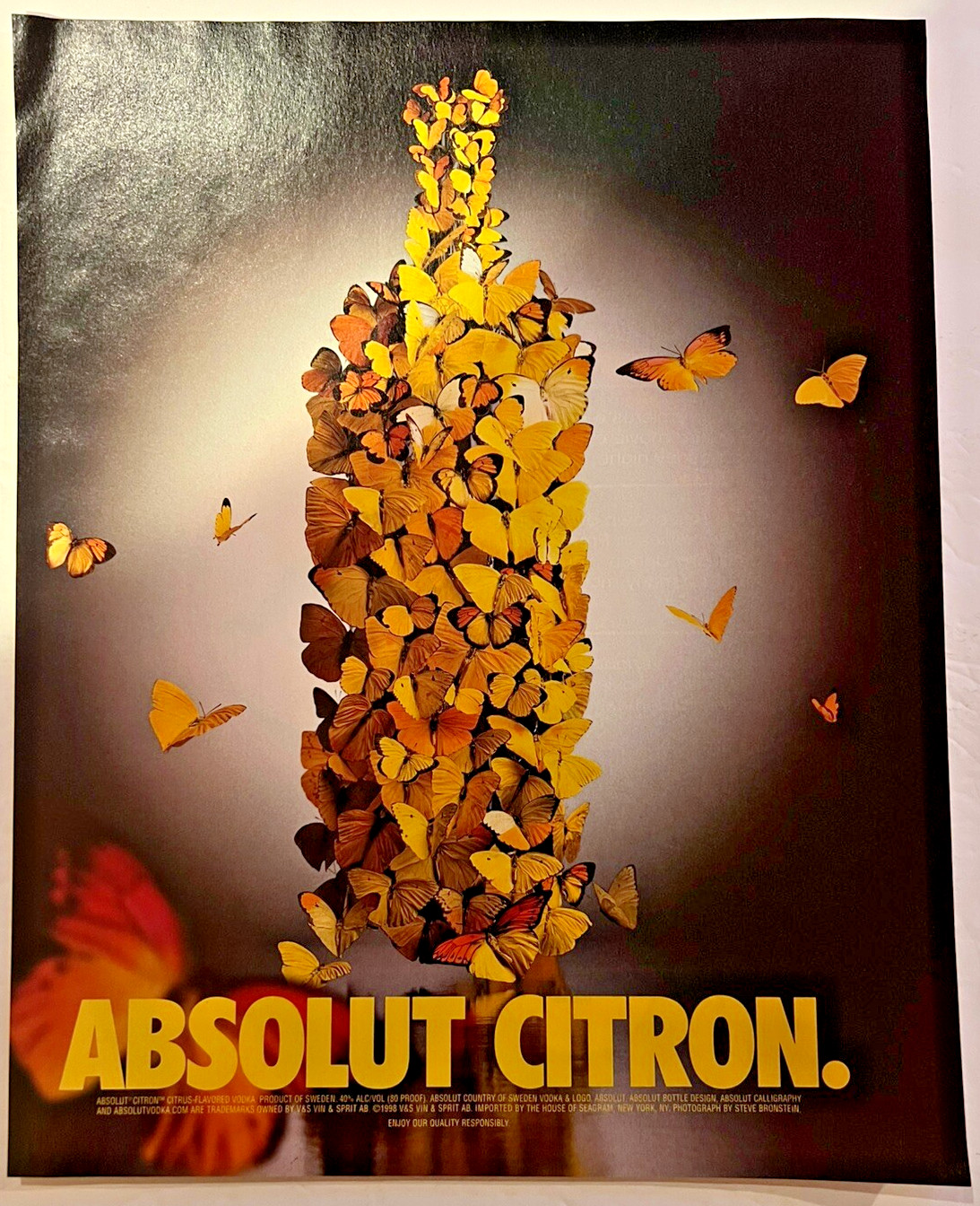 Vtg 1990s AD Absolut Citron Vodka, Alcohol, Spirits, Cocktails