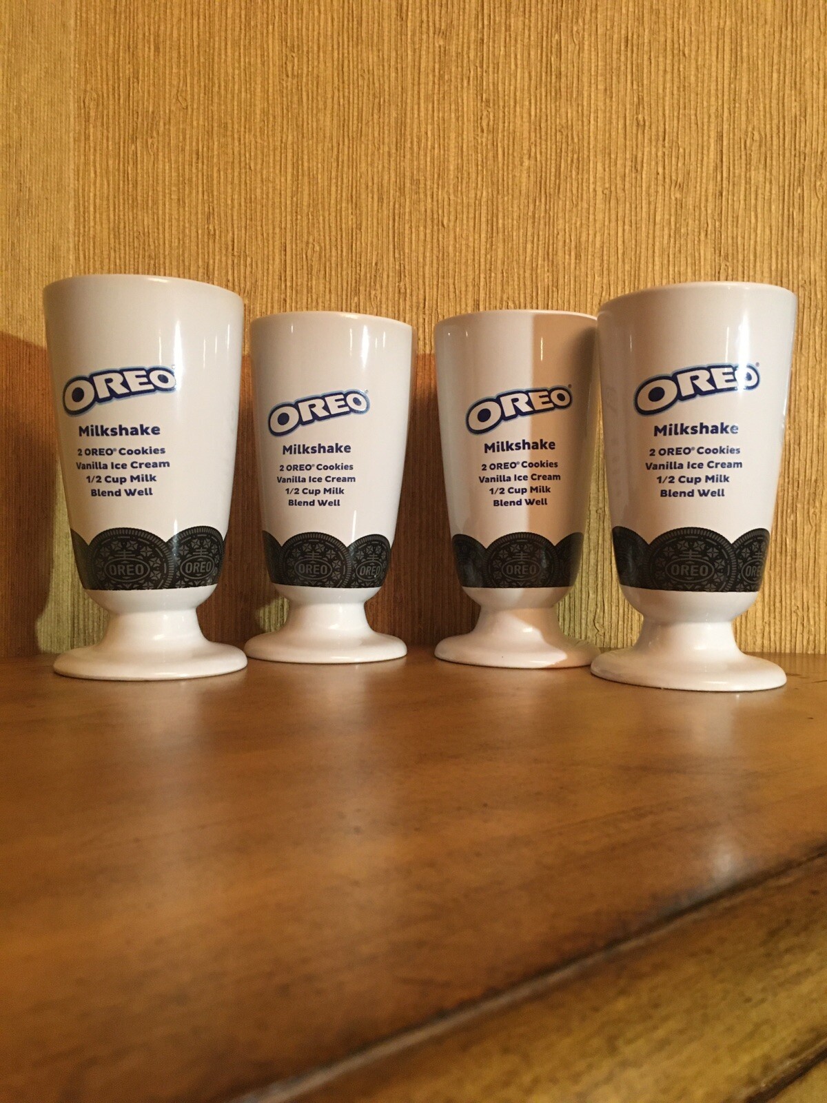 Oreo Milkshake Malt Sunday Ceramic Tall Glasses on a Pedestal Base. Set Of 4