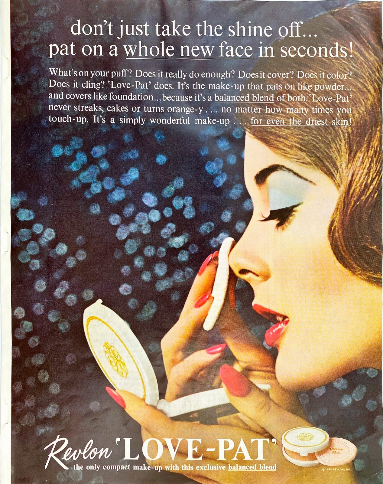 Revlon Love-Pat Balanced Blend For A Whole New Face 1962 Vtg Mag Print Ad