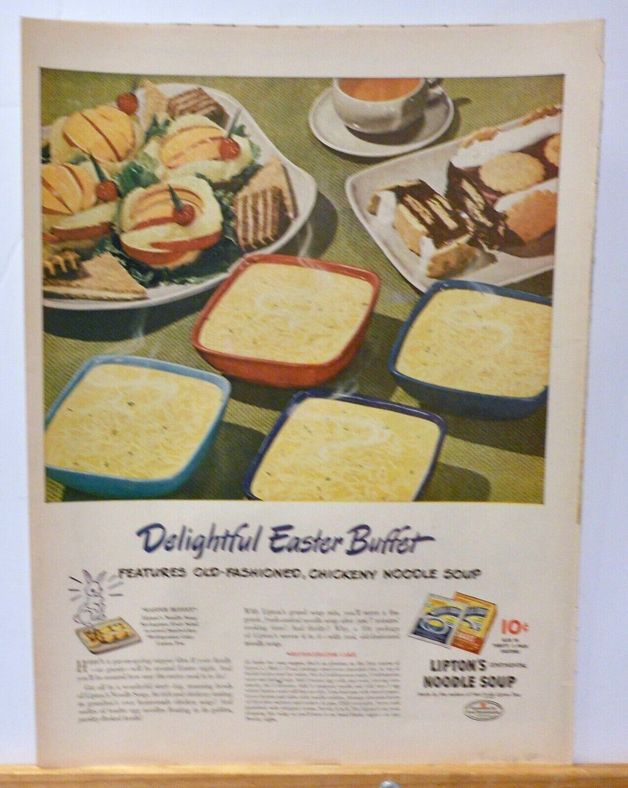 1946 magazine ad for Lipton Chicken Noodle Soup – Delightful Easter Buffet