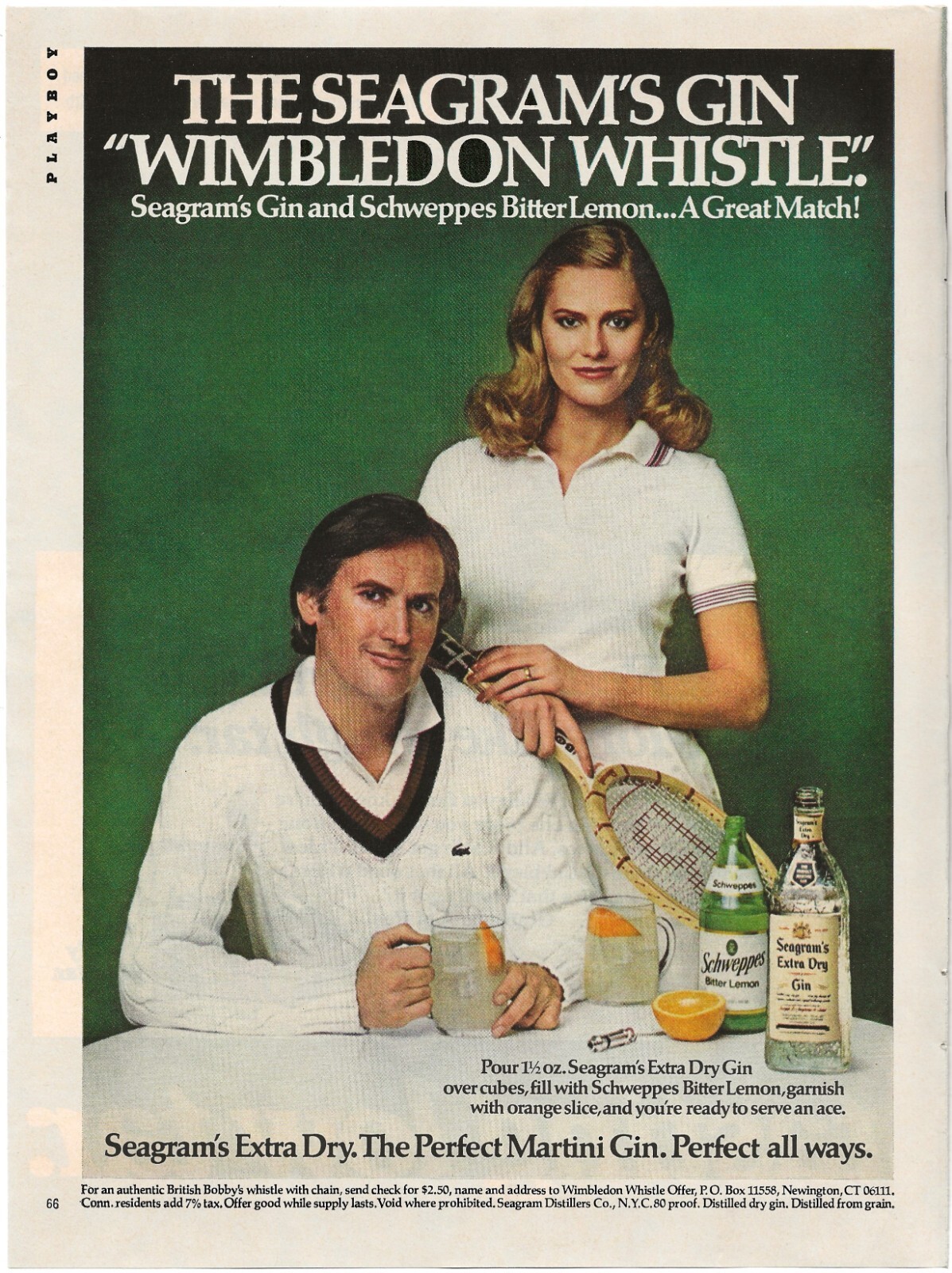 Vintage Print Ad Seagram’s Gin “Wimbledon Whistle” – Aug 1978 11″x8″