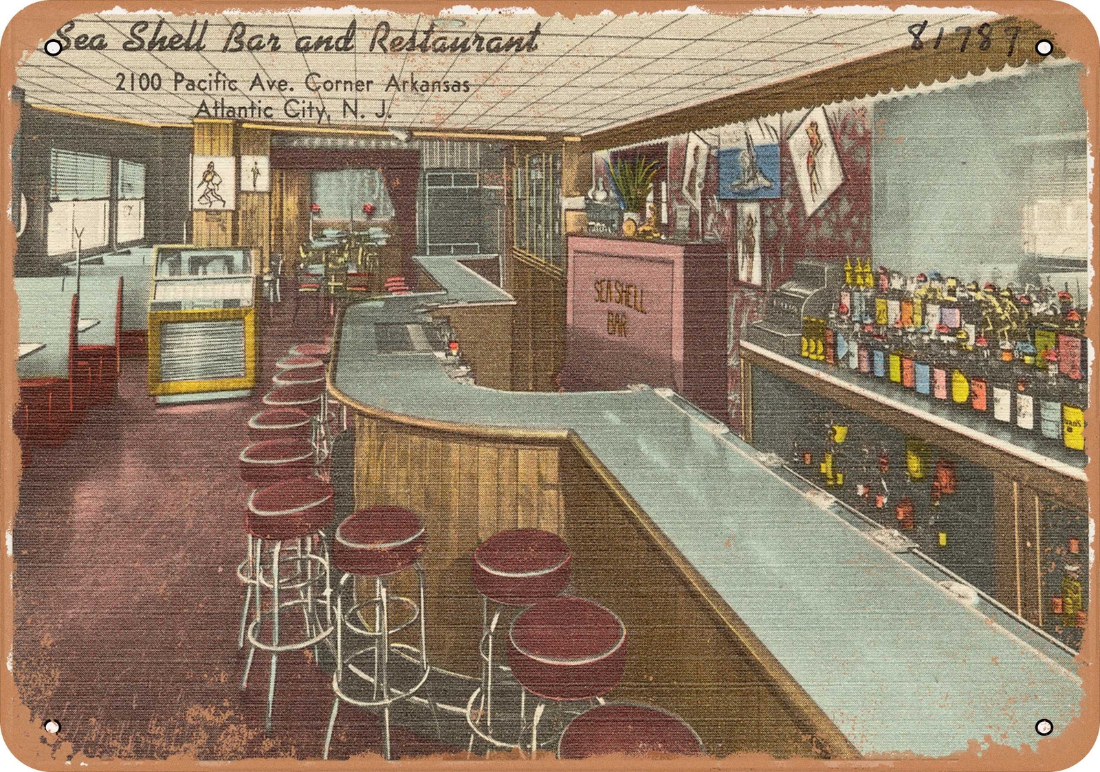 Metal Sign – New Jersey Postcard – Sea Shell Bar and Restaurant; 2100 Pacific A