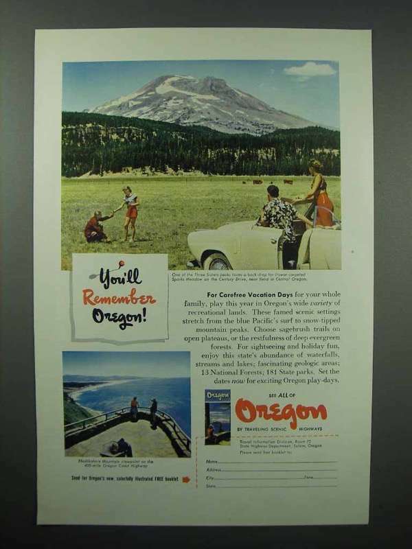 1952 Oregon Tourism Ad – Three Sisters Peaks