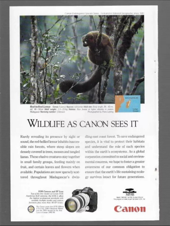1994 Wildlife as Canon Sees It Canon EOS Camera/PBS Nature Series Vintage Ad