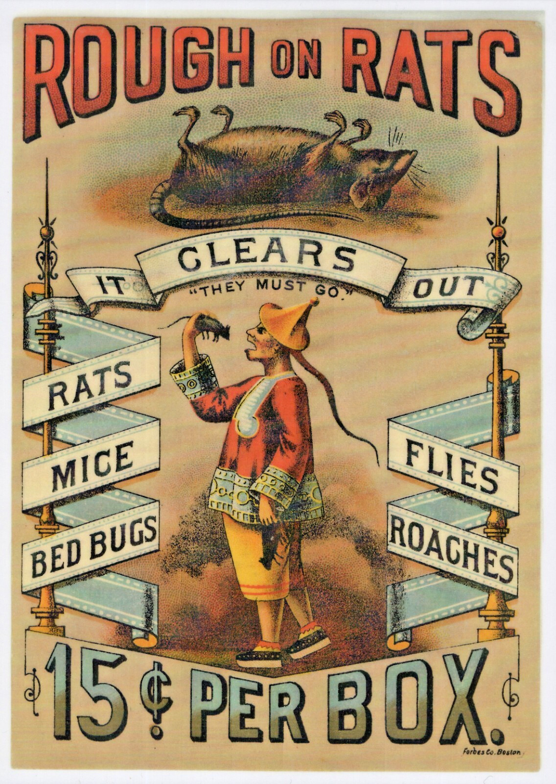 Rough On Rats Antique Vintage Plastic Display Sign 8 1/2″ x 11″ man cave