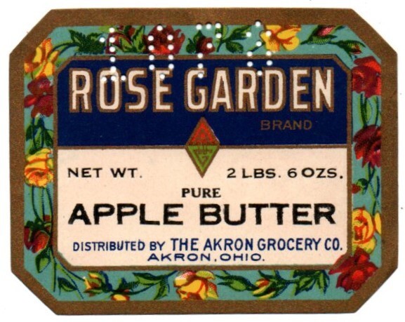 PH720 OH Ohio Akron Rose Garden Brand Grocery Apple Butter Product Label