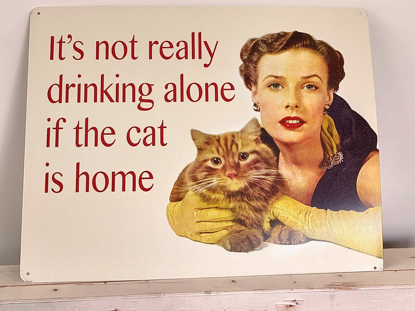 It’s Not Drinking Alone If The Cat Is Home Metal Tin Sign Garage Art She Shed