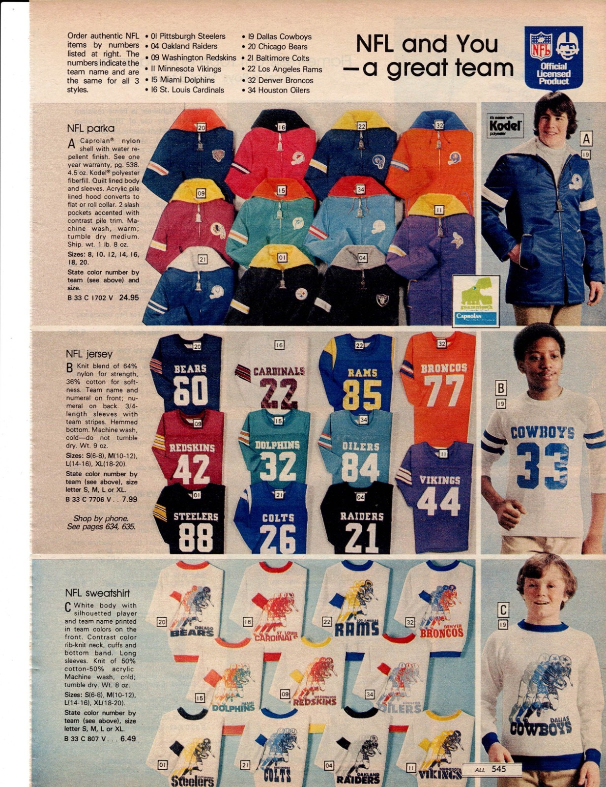 VINTAGE 1978 NFL FOOTBALL JACKETS AND SHIRTS CATALOG AD PHOTO PRINT