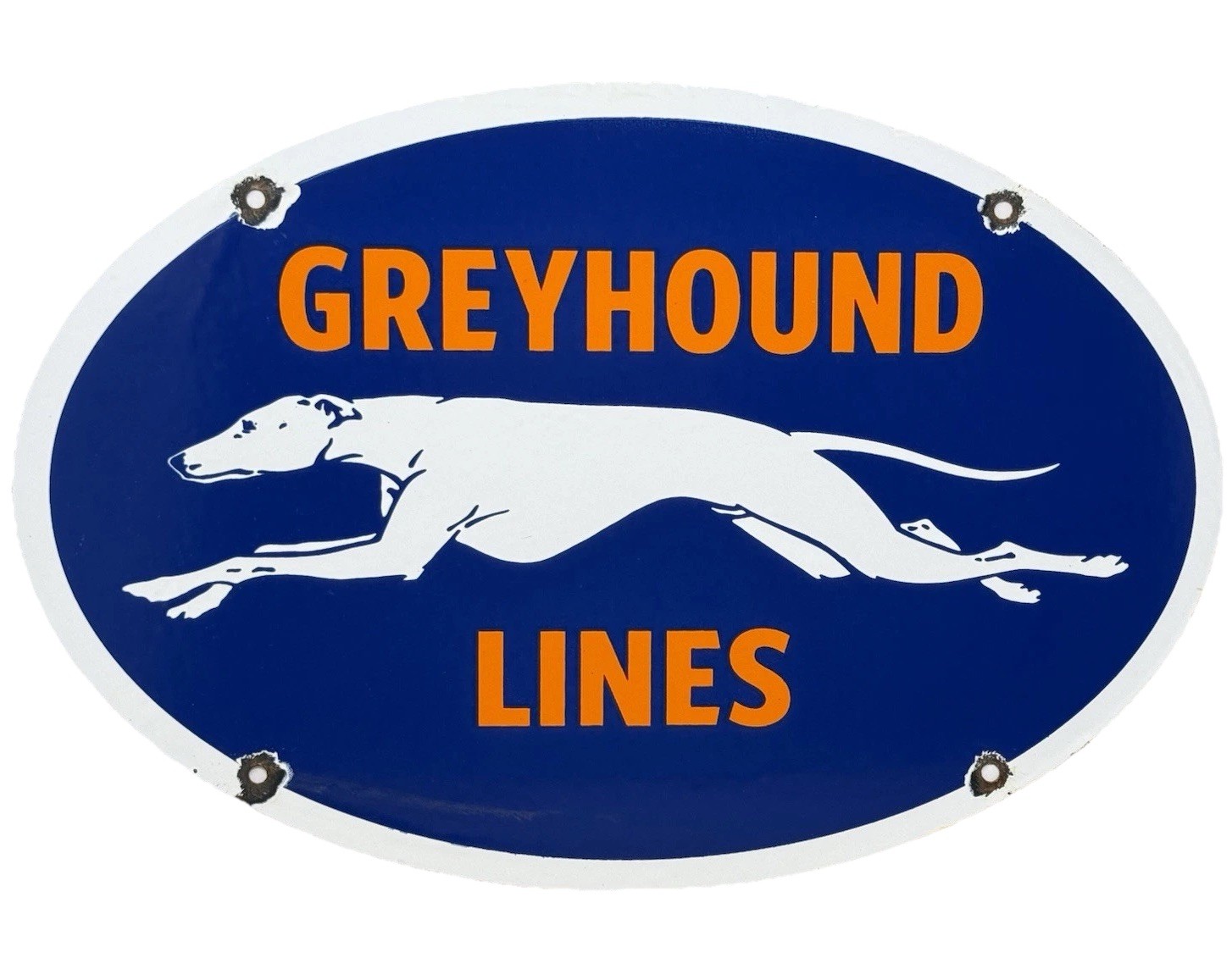 VINTAGE GREYHOUND BUS LINE PORCELAIN SIGN GAS OIL DEPOT STOP YELLOWAY DOG AUTO