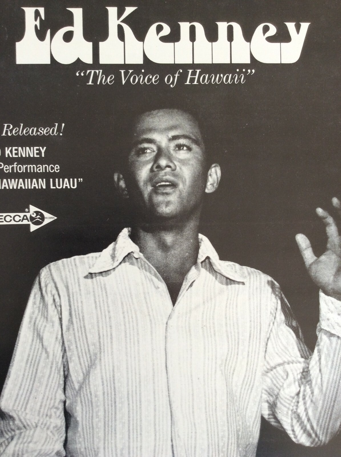 Rare Original VTG Ed Kenney Hawaii Decca Records Poster Style Music Ad Art Print