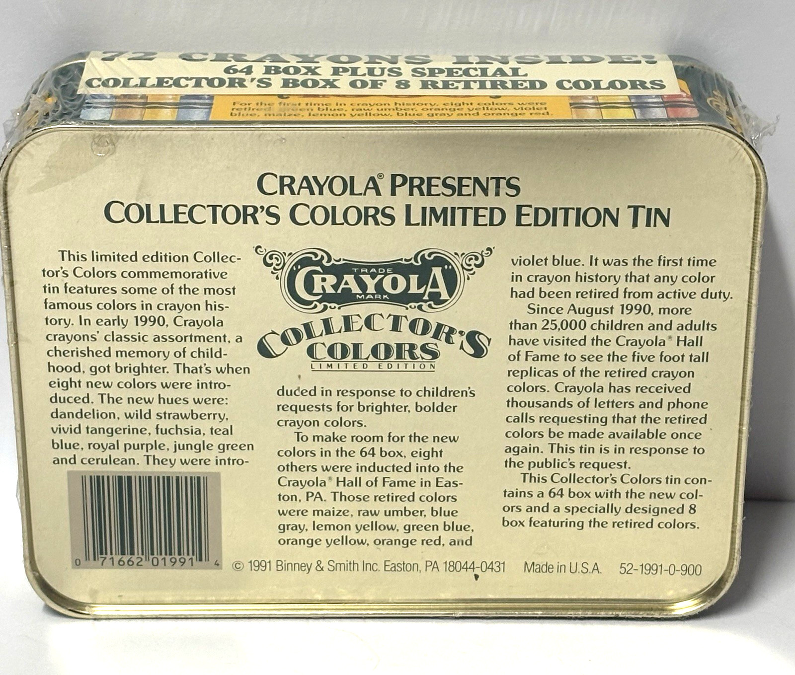 Crayola VTG 1991 Collector’s Limited Edition Tin 72 Crayons NOS 8 Retired Colors