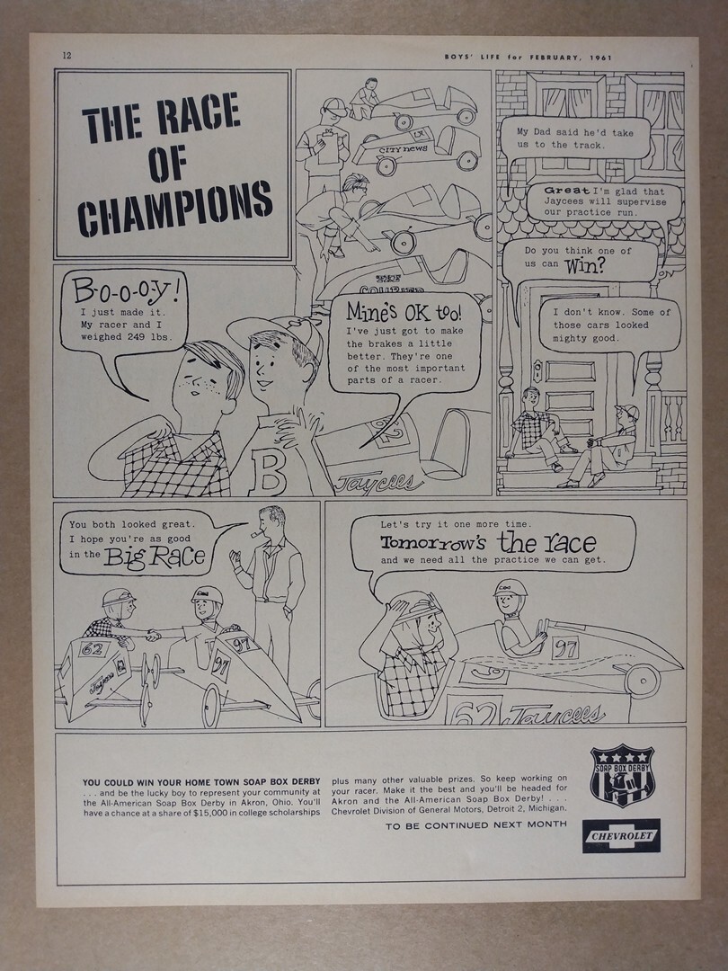 1961 Soap Box Derby ‘The Race of Champions’ Chevrolet vintage print Ad