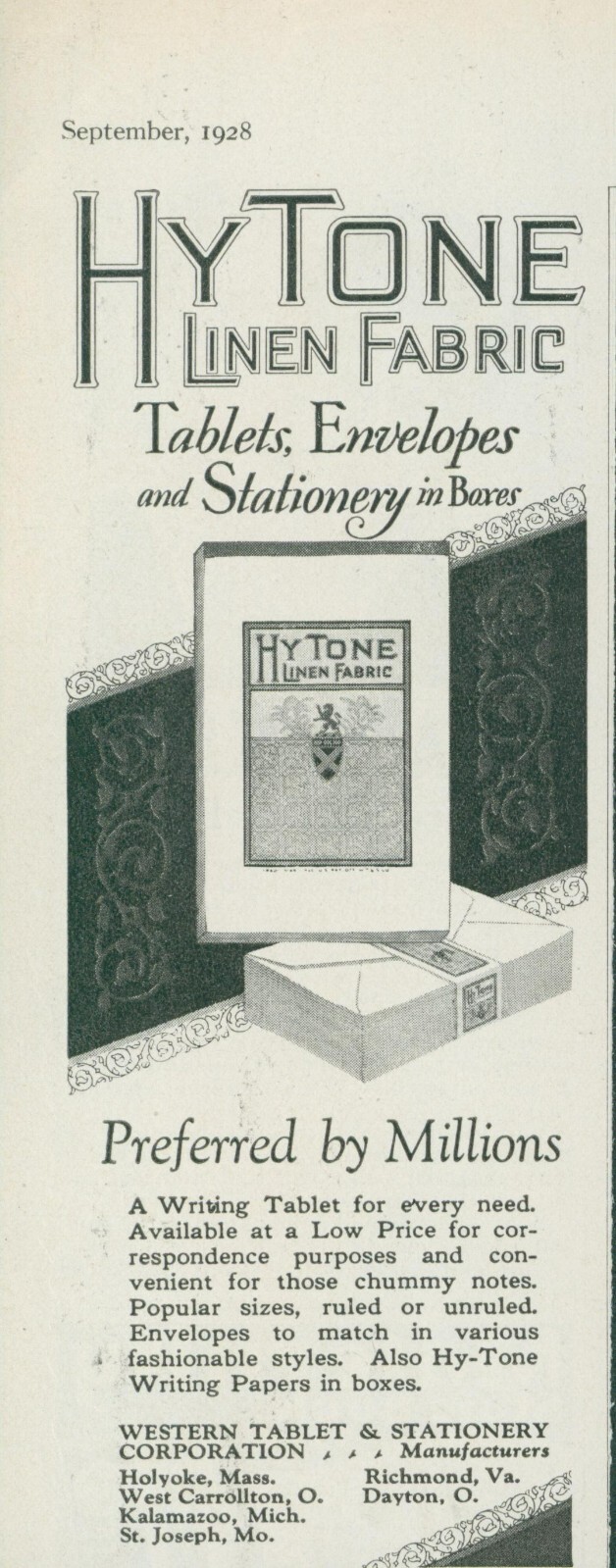 1928 HyTone Writing Linen Fabric Tablets Stationery Envelope Vtg Print Ad PR2