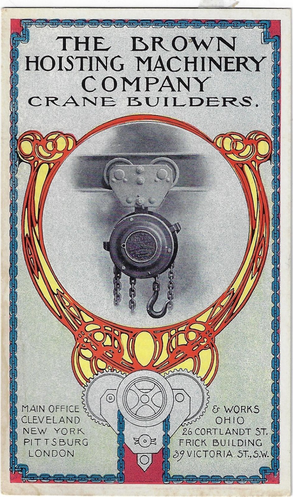 Brown Hoisting Machinery Co. Cleveland Ohio Crane Trade Card #15 Art Nouveau