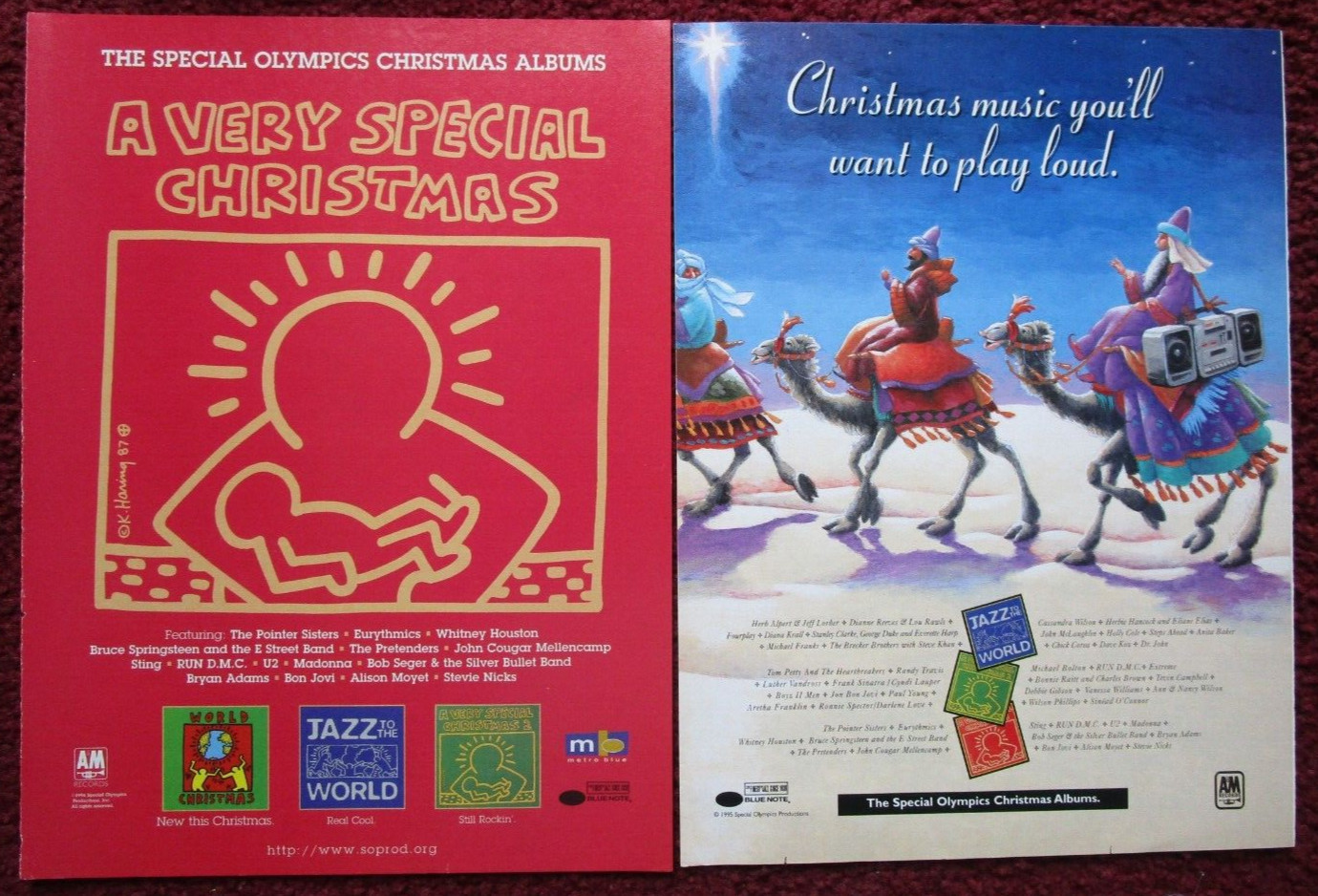 Lot of 2 Diff SPECIAL OLYMPICS Christmas Albums Print Ads ~ Keith Haring ART