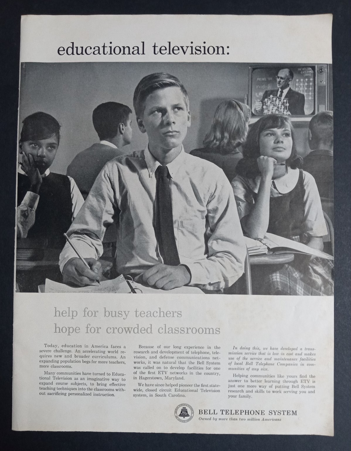 Bell Telephone System Magazine Ad 1960s Educational Television Classroom