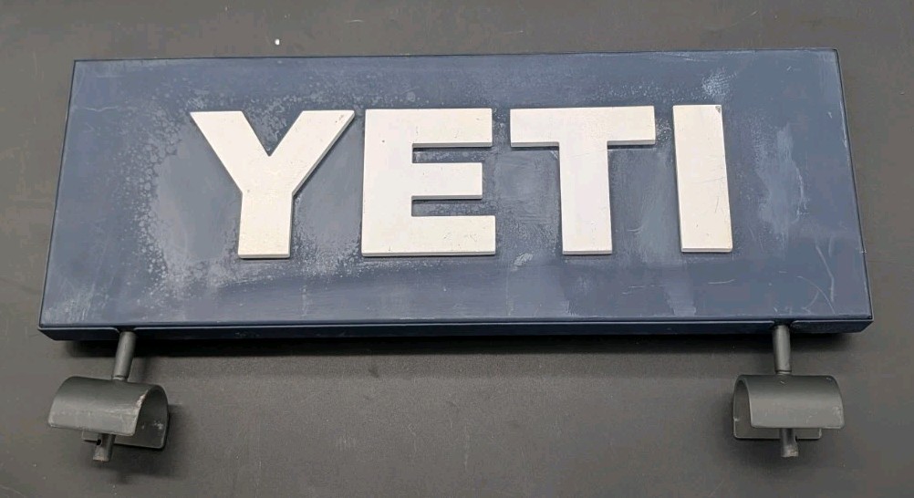 YETI Coolers Metal Dealer Display Sign Raised Letters Retail Store Rack – Read!