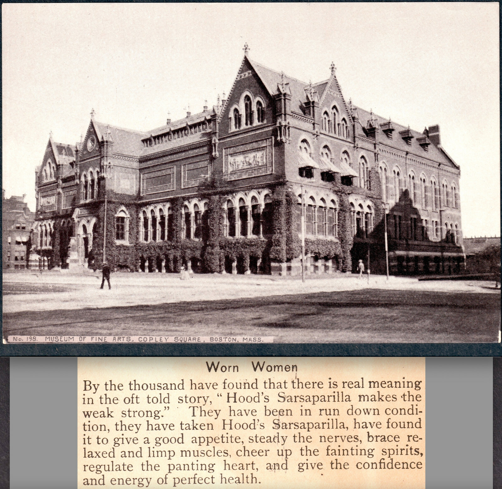 Boston Museum Fine Arts 1890’s Worn Women Fainting Spirits Hoods Cure Trade Card