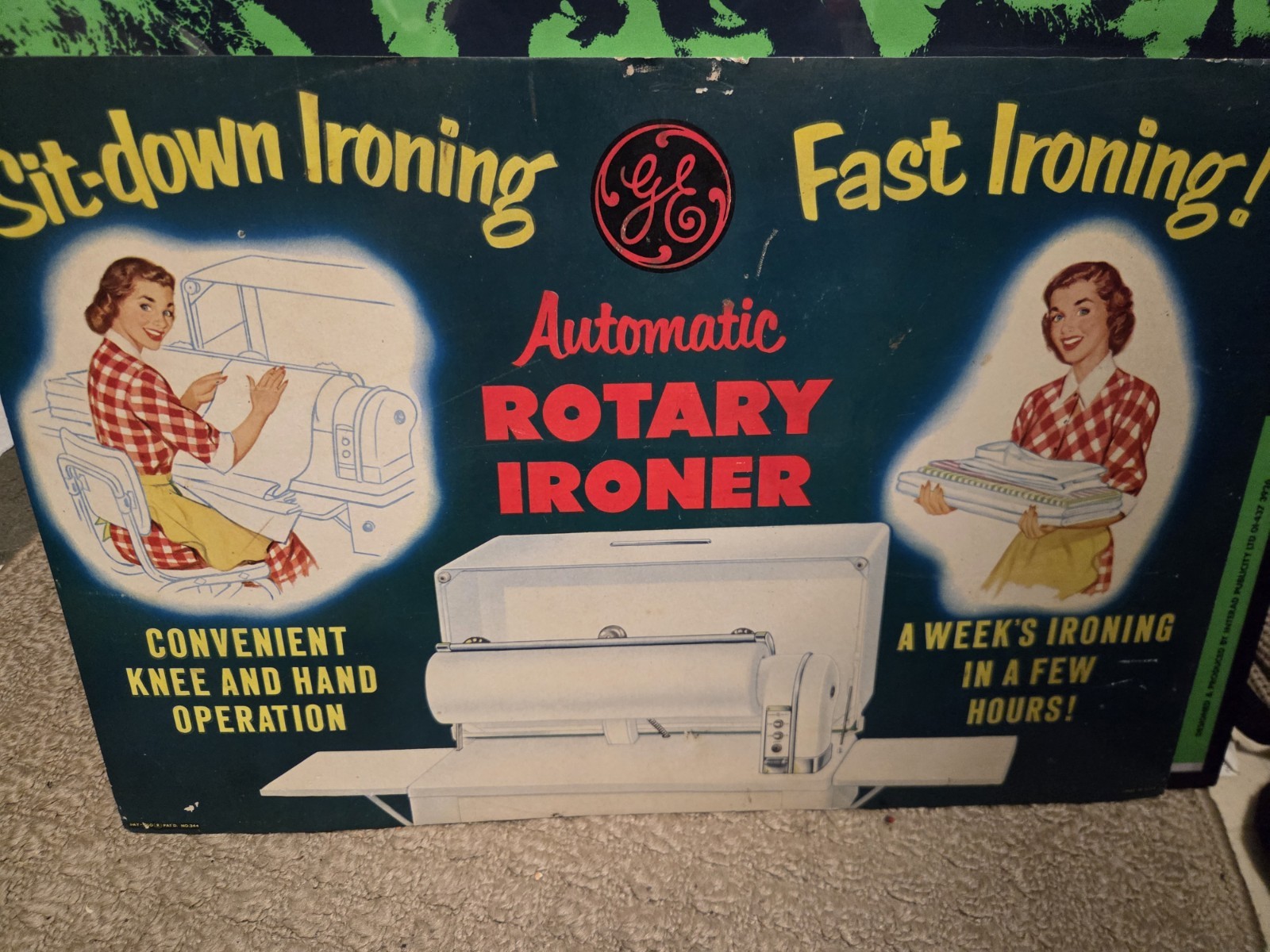 Vintage GE Rotary Ironer Original Advertising Store Display Lithograph 20″ X 13″