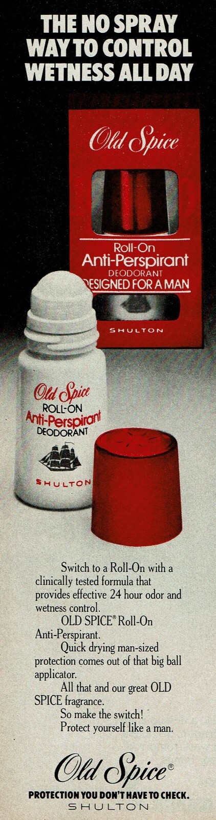 1977 Vintage Print Ad The No Spray Way to Control Wetness All Day Old Spice