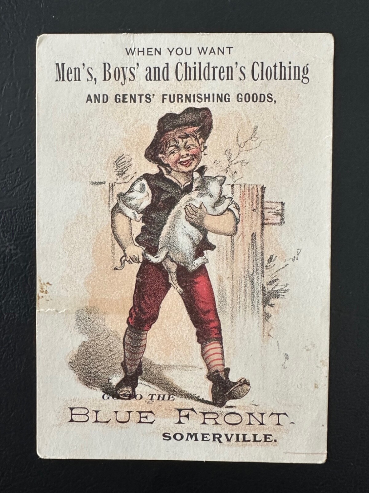 Somerville New Jersey NJ Trade Card Blue Front Clothing Advertising Furnishing