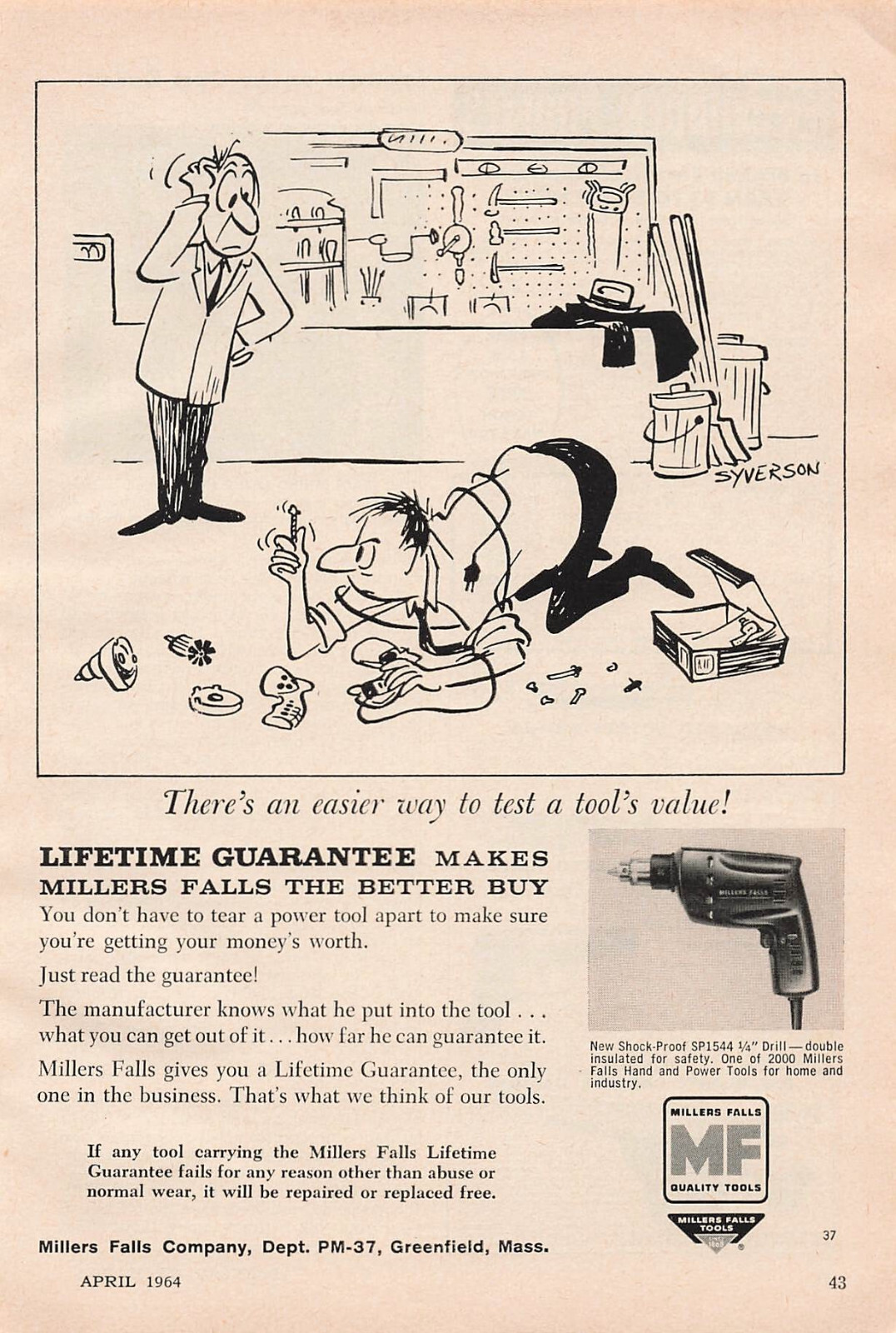 Millers Falls Drill Print Ad Power Tools Advertising Greenfield MA Vintage 1964