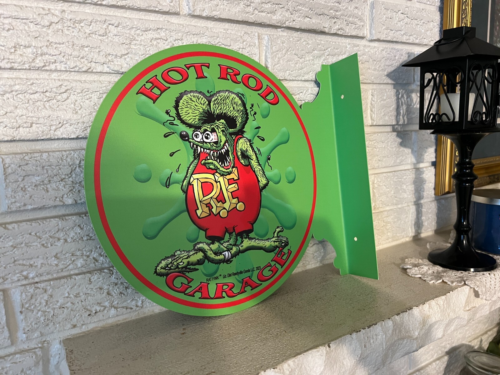Rat Fink Cut Out FLanged Steel Sign Ed Big Daddy Roth Hot Rod Double sided