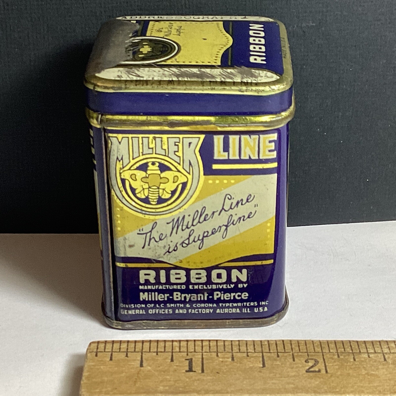 VTG LITHO TIN MILLER LINE ADDRESSOGRAPH TYPEWRITER RIBBON 2.5” X 1 3/4” Square