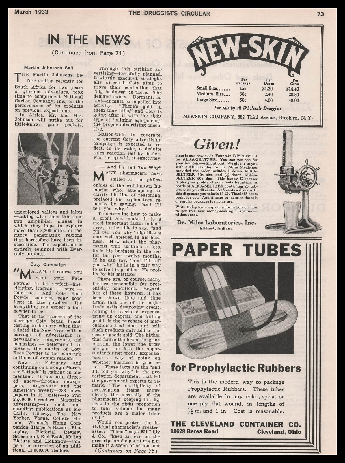 1933 Cleveland Container Company Paper Tubes For Prophylactic Rubbers Print Ad
