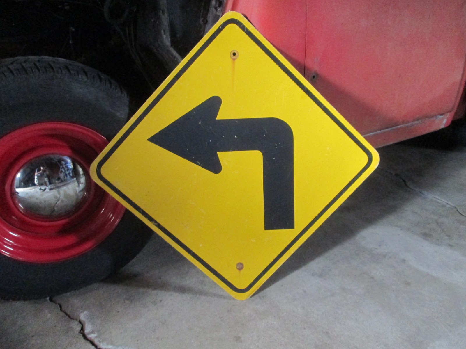 Vintage Left Turn Road Street Sign Metal 24 inch Rough Shape Deadmans Curve
