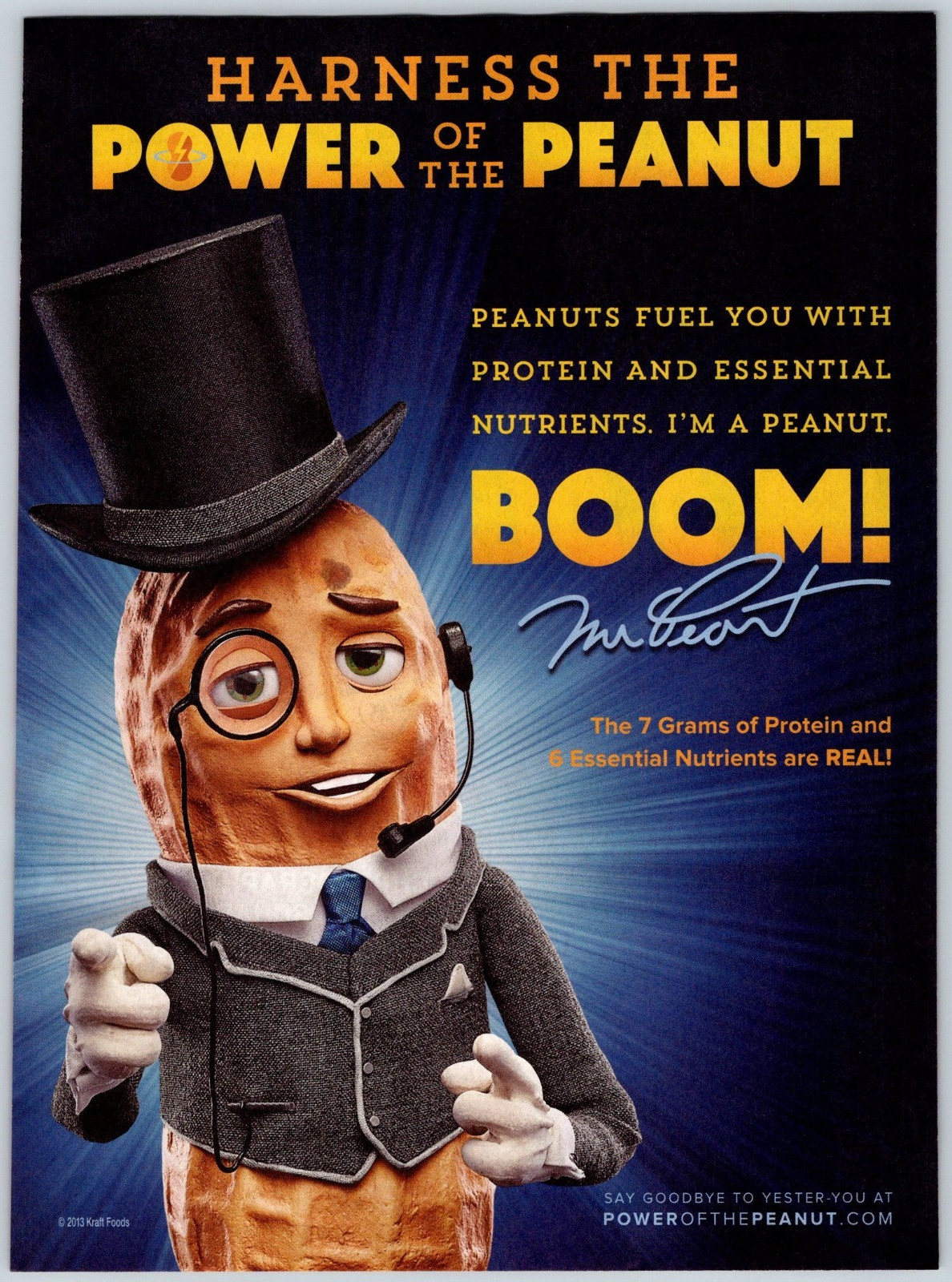 2013 MR. PEANUT POWER OF THE PLANTERS PEANUT Vintage 8″X10.5″ Magazine Ad M766 B