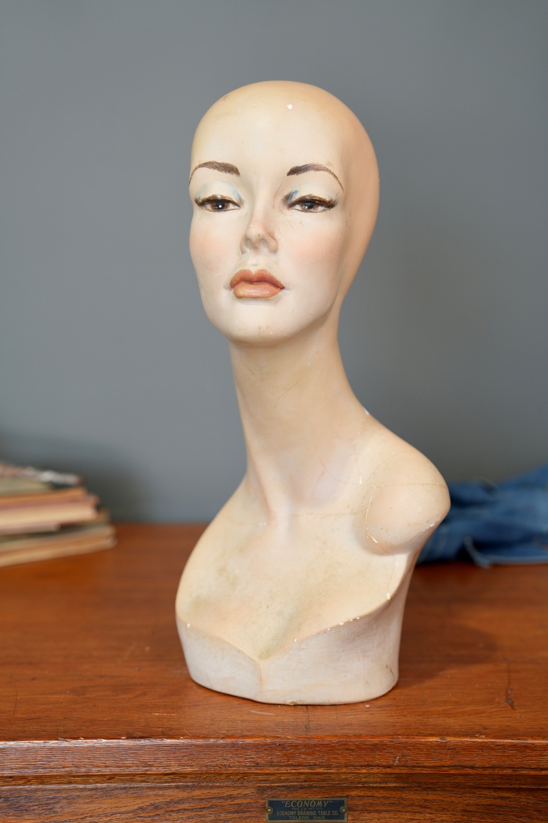 Vintage Millinery Mannequin Head Bust Hat Store Display Stand Art Deco Plaster