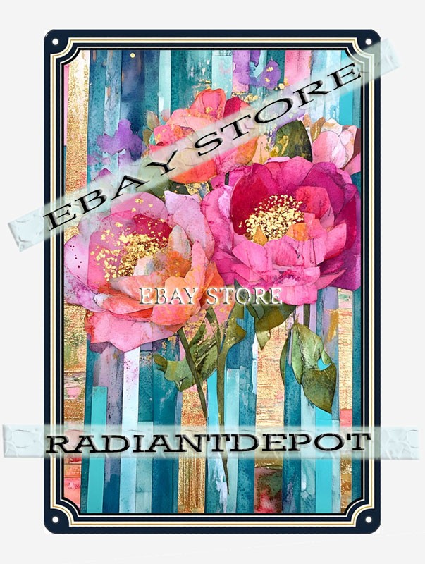 Pink Harmony Metal Tin Sign Floral Abstract Collage