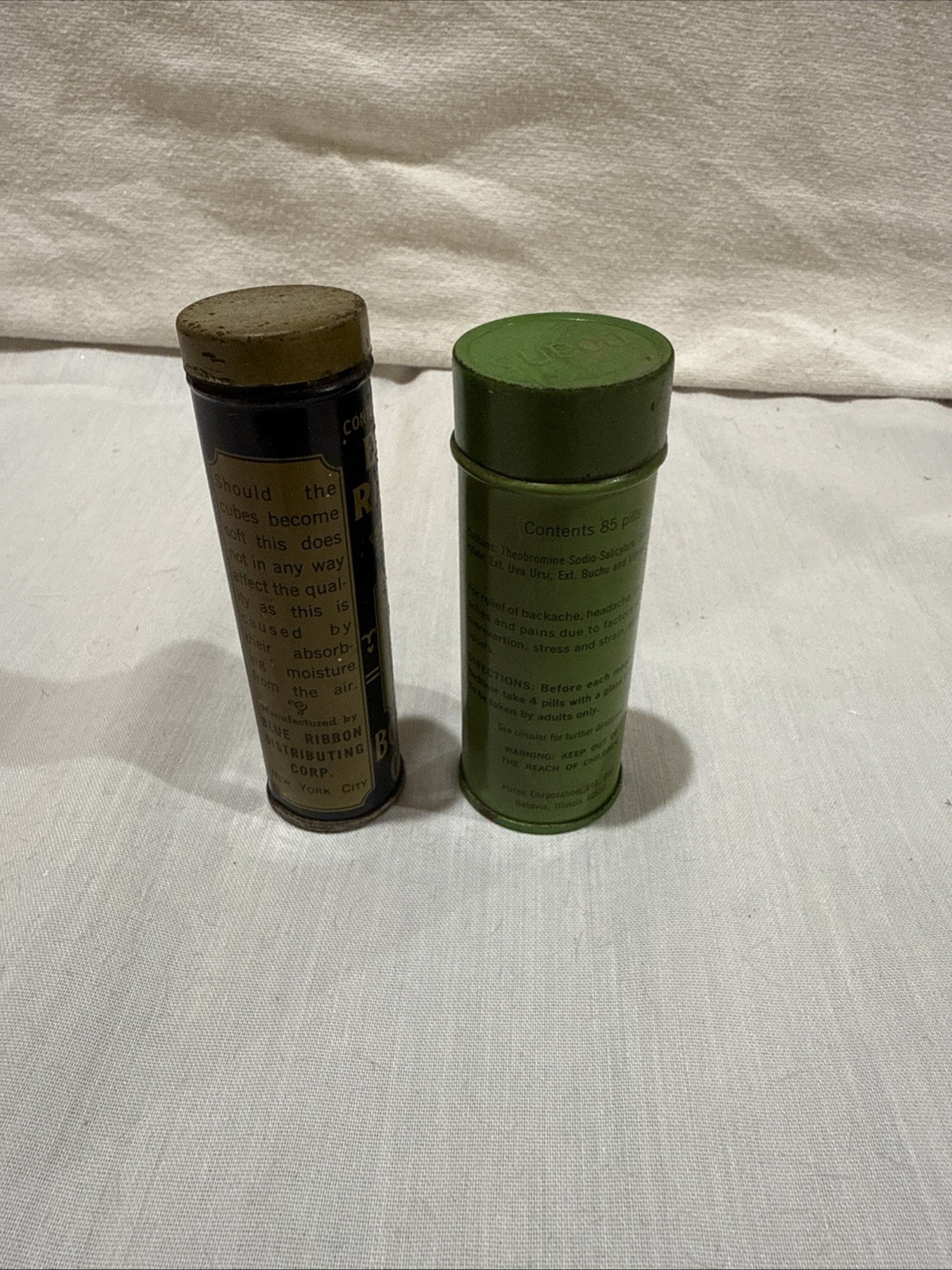 Two Vintage Tins Doan’s Pills And Blue Ribbon Bouillon Cubes