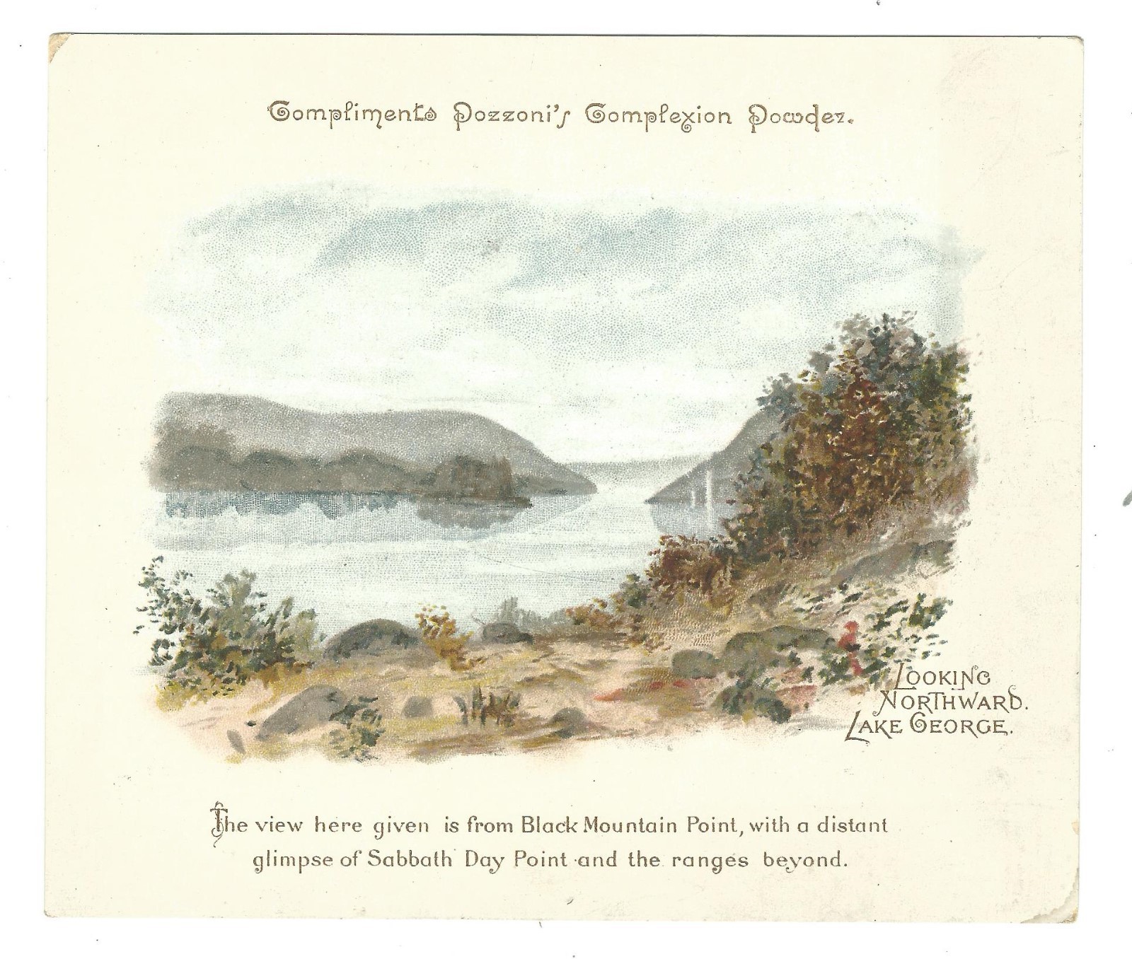 Trade Card Pozzoni Complexion Powder St Louis Lake George Black Mountain Point