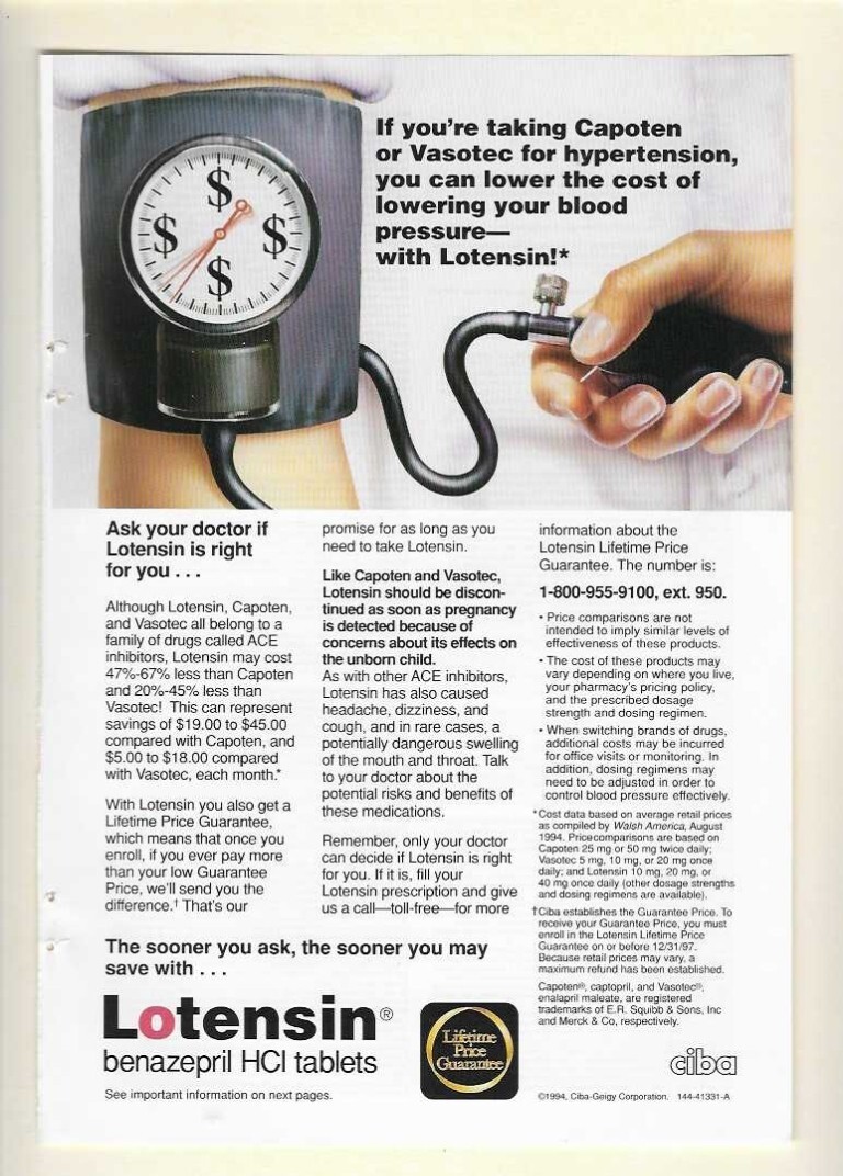 Lotensin Ciba ACE Inhibitor 1995 Vintage Print Magazine Ad