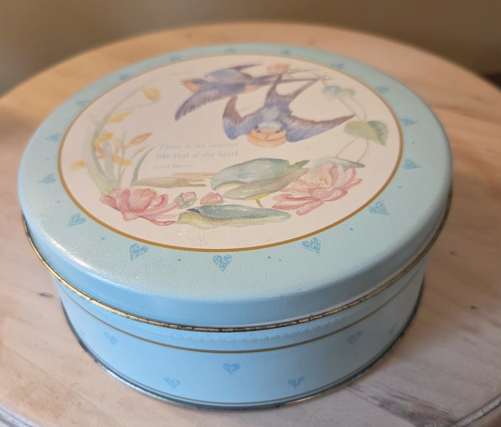 Vintage 1990 Hershey’s Traditional Series Round Metal Tin Empty Blue Swallows