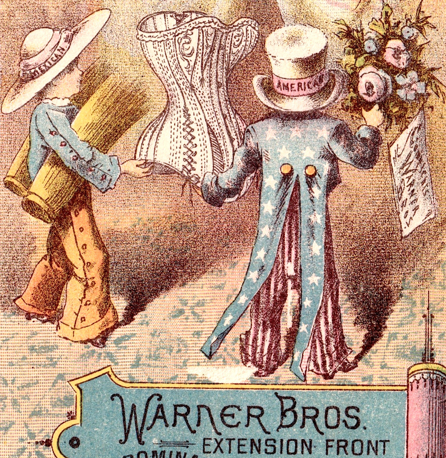 Antique Victorian Corset Uncle Sam Courting Warner Bros Coraline Trade Card j.US