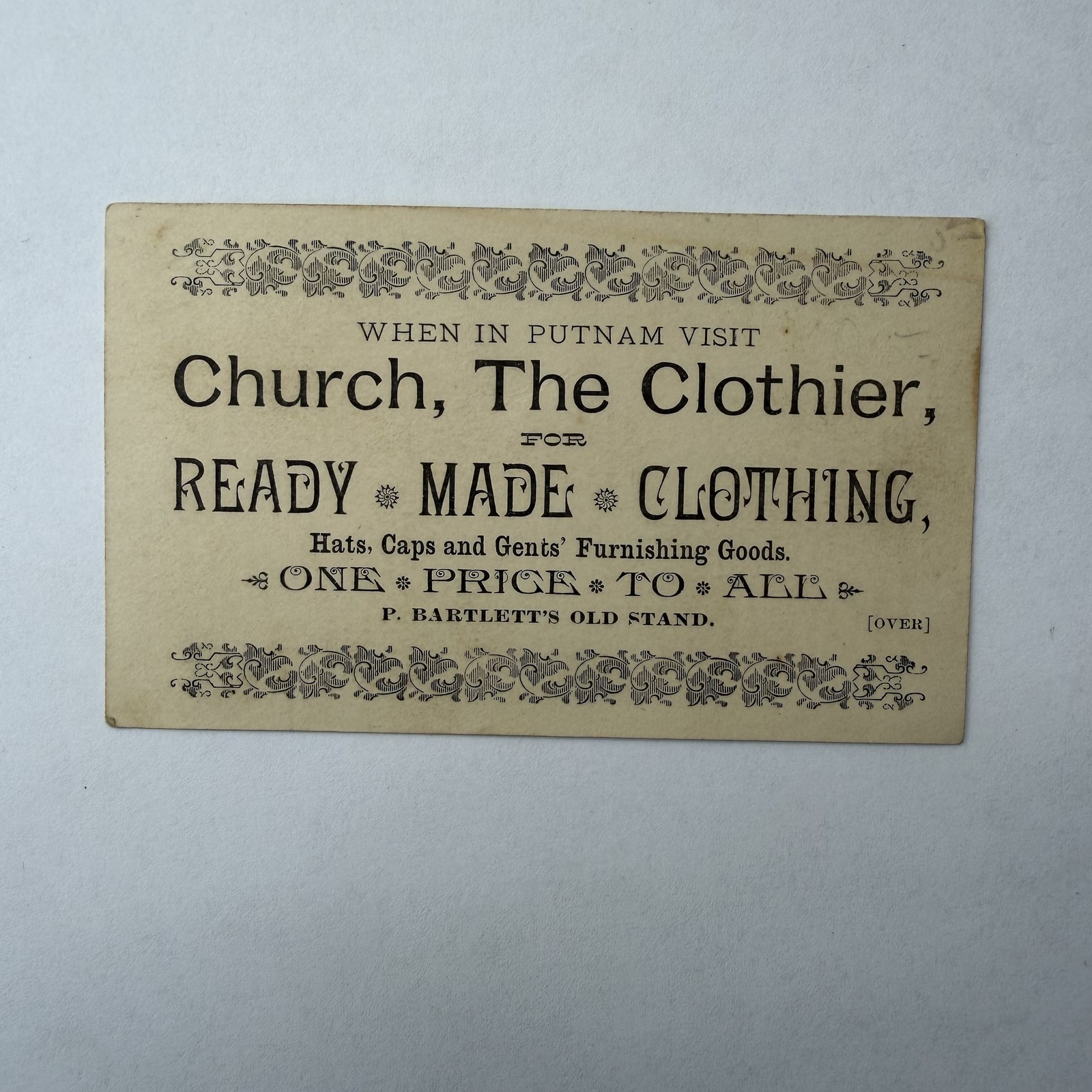 1885 Church The Clothier Putnam CT Victorian Trade Card July 4th Program