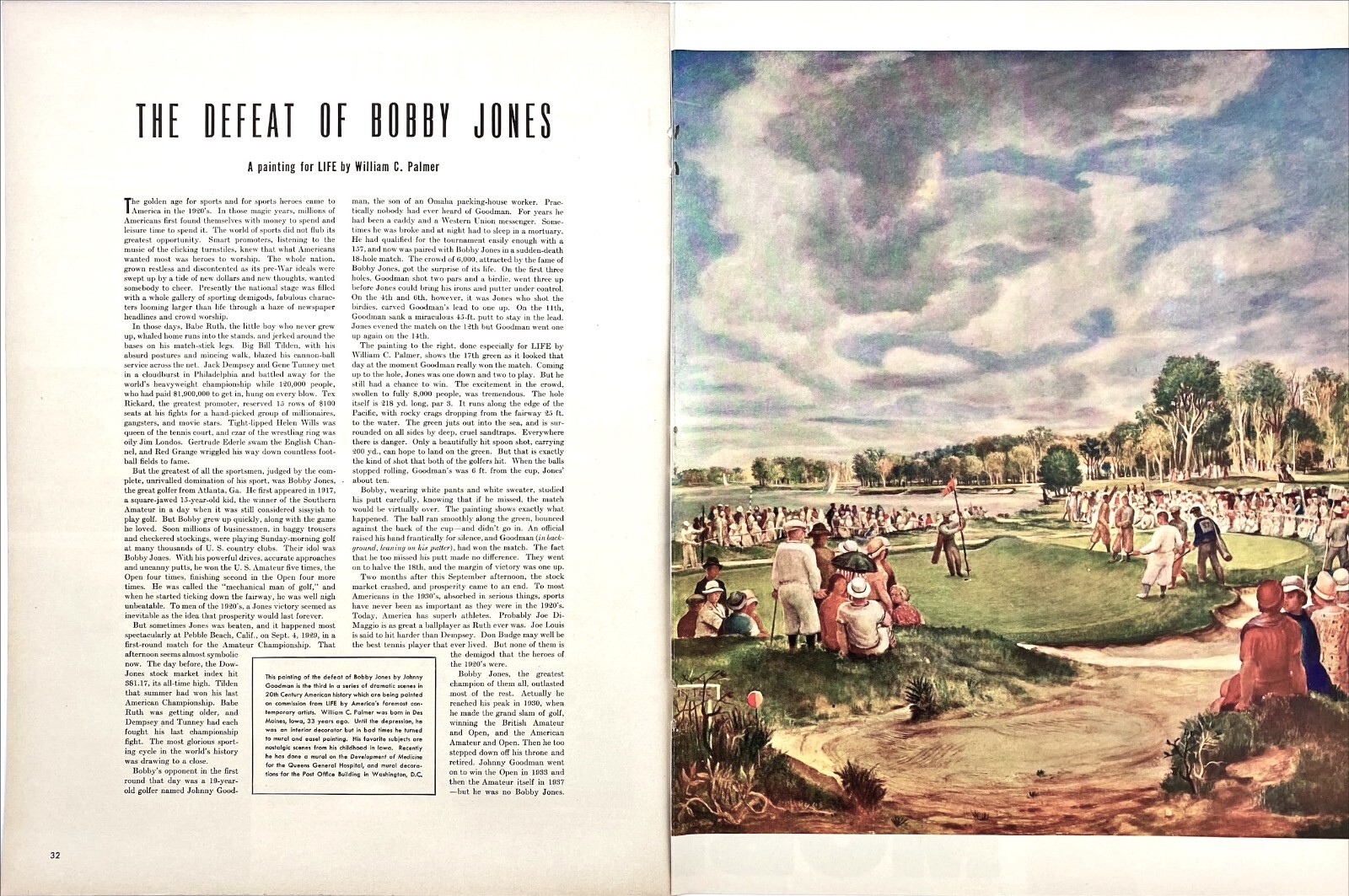 Bobby Jones Defeat William C. Palmer Artist Golf Painting 1939 Vtg Mag Excerpt