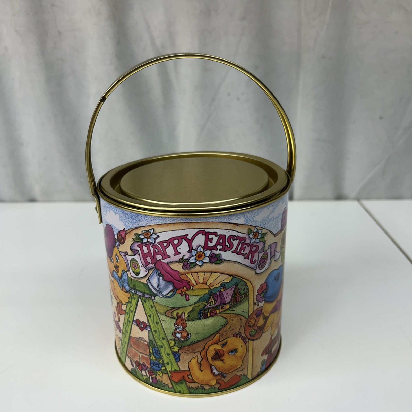 VTG Giftco Easter Tin Pail With Handle Art By Wohlrab