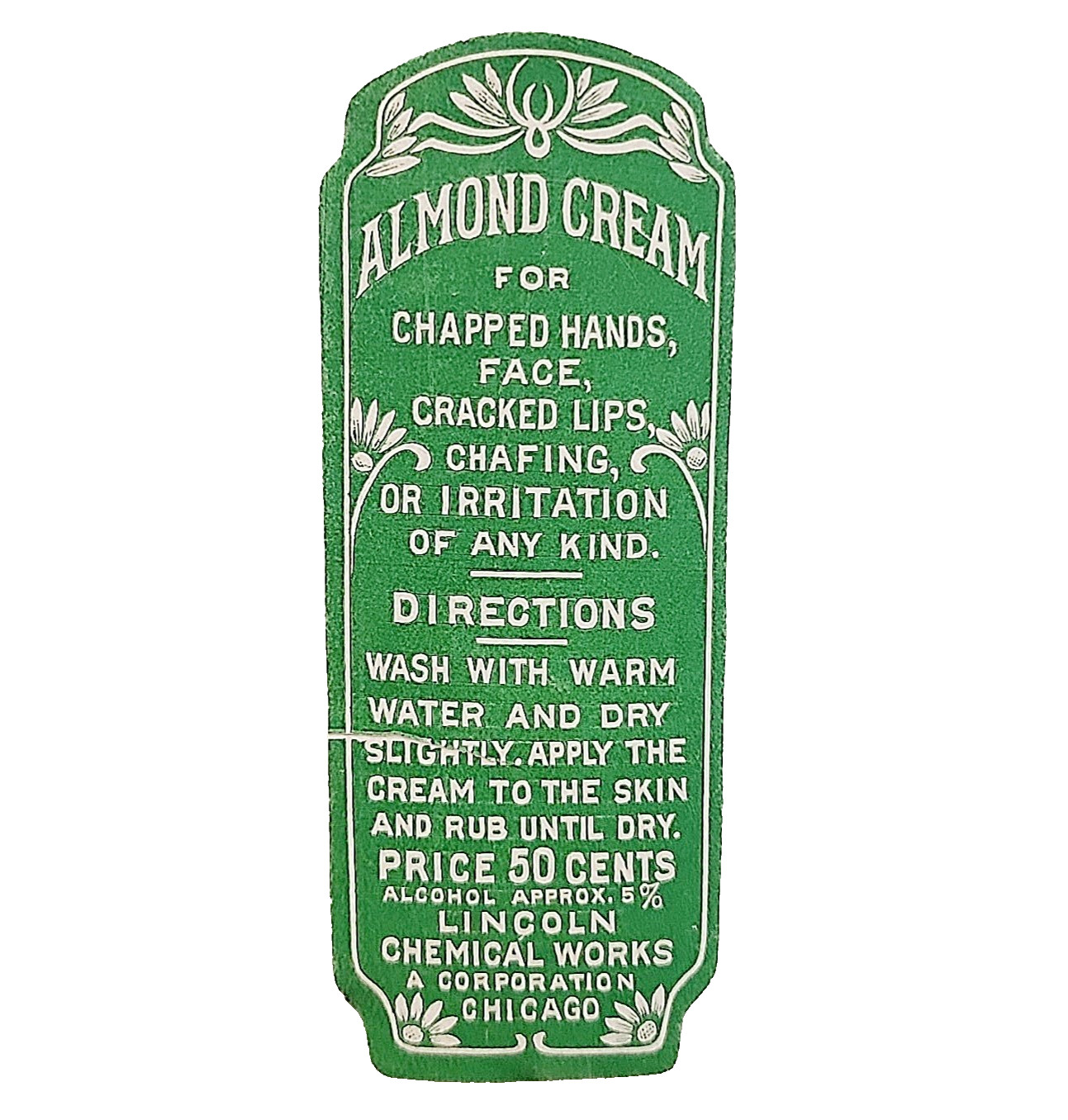1910-30s Almond Cream Lotion Label Lincoln Chemical Works Chicago Illinois J4
